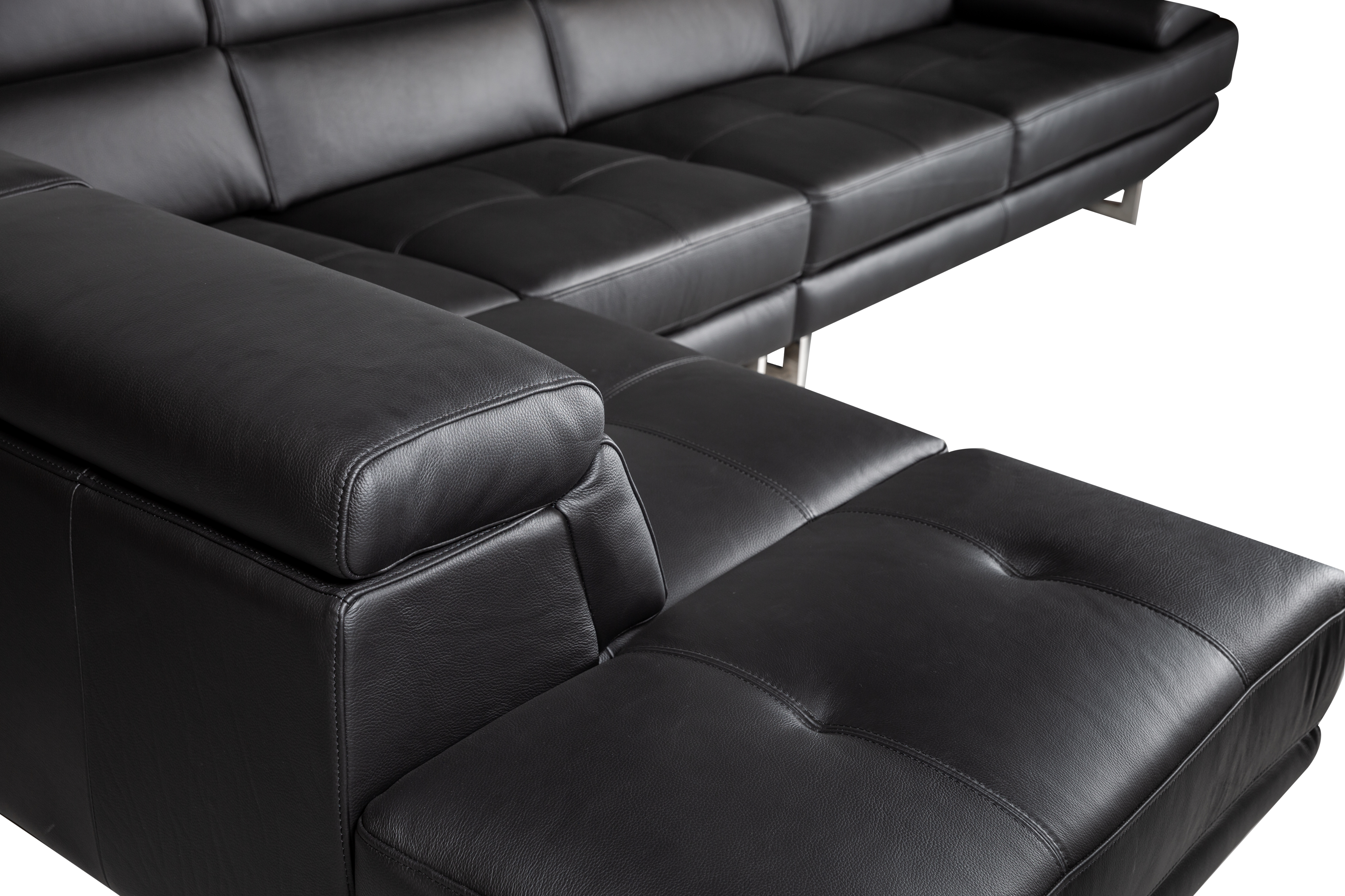 Aster Lounge Leather Sofa Black-Left