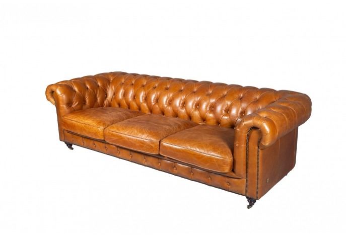 Oxford 3-Seater Leather Sofa-Brown