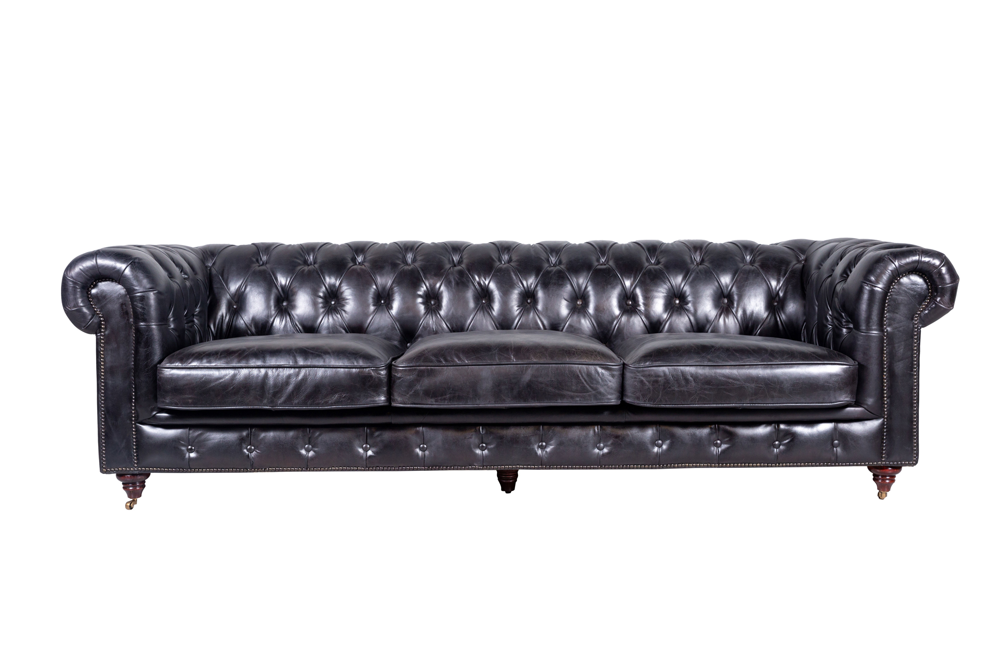Oxford 3-Seater Leather Sofa Black